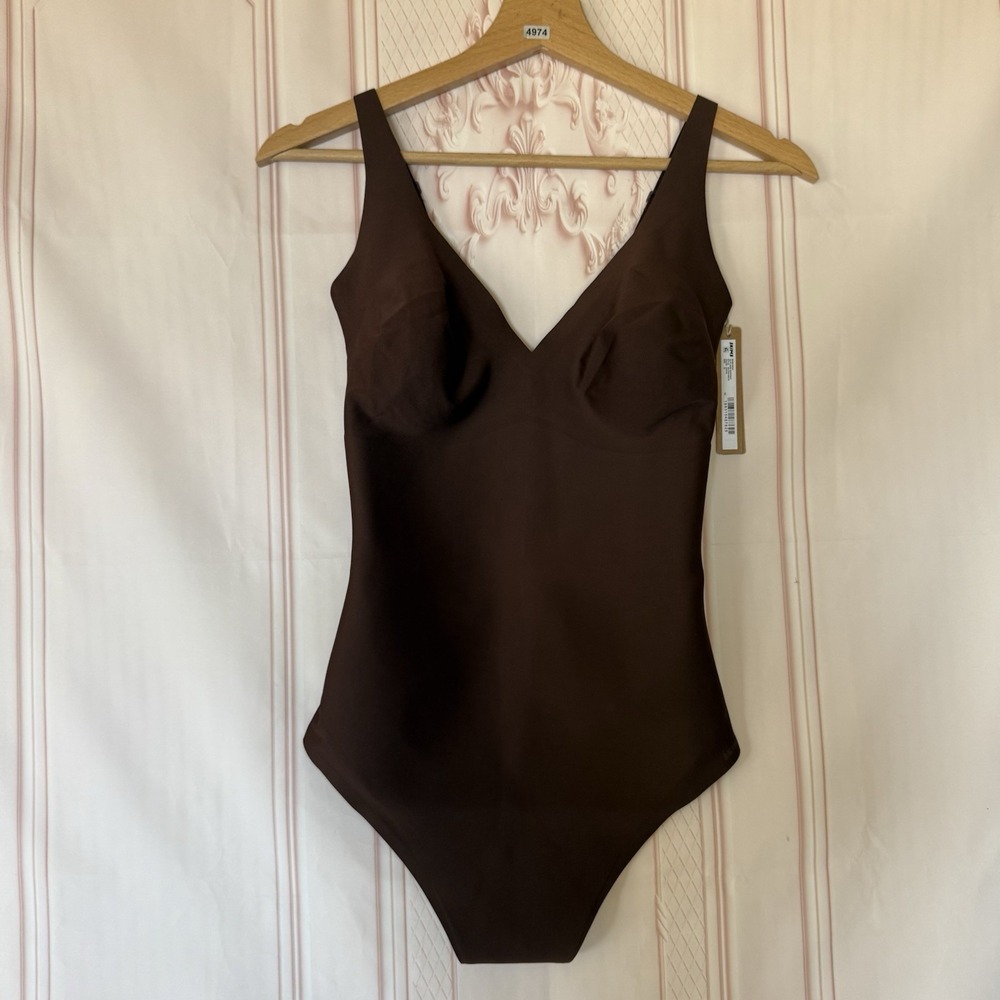 NWT SKIMS CS BODY UNLINED PLUNGE THONG BODYSUIT Cocoa Brown SIZE XL